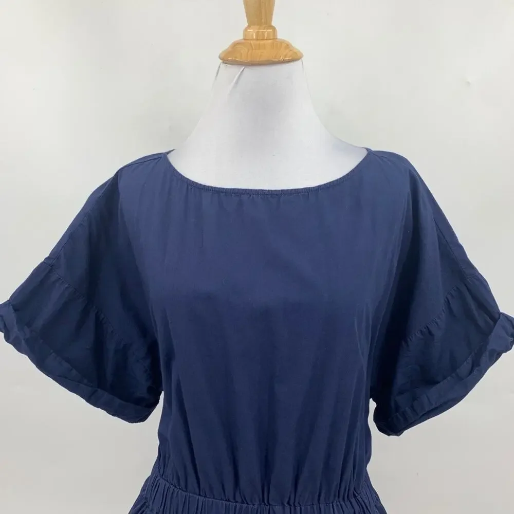 Free People Dress Women S Small Navy Cuffed Short Sleeve Keyhole Back Lined Mini